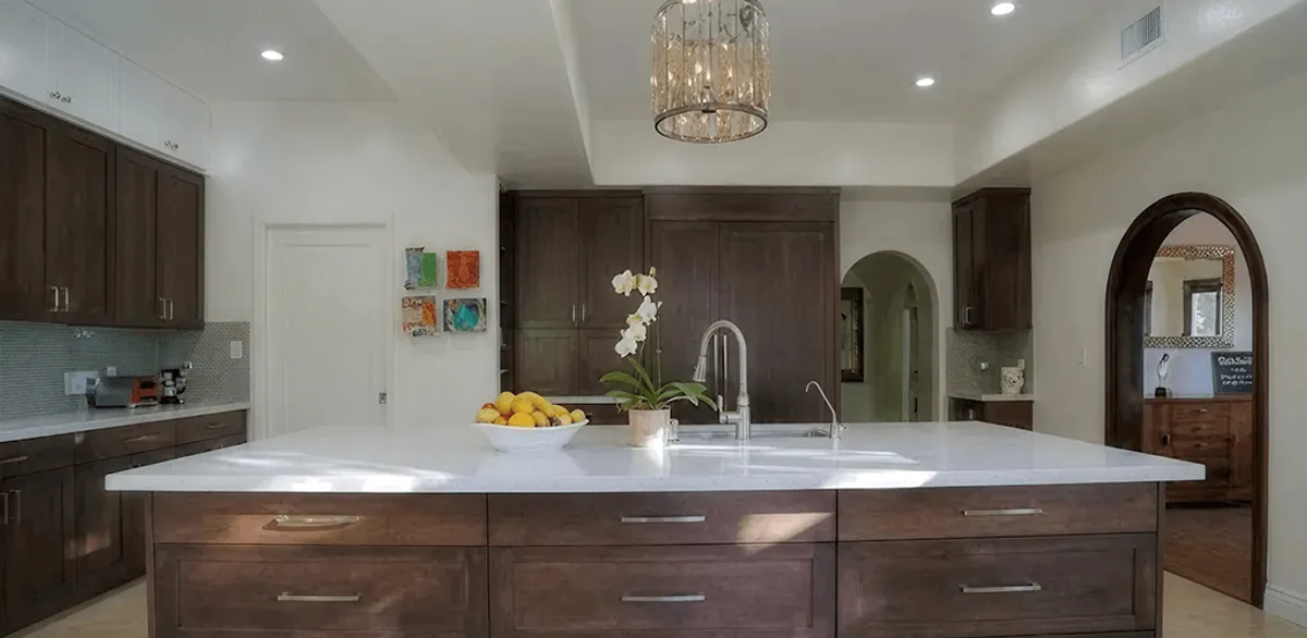 Cabinet refacing project with updated kitchen cabinets and island in Buffalo, NY